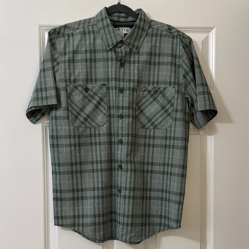 Orvis Men's Casual Green Plaid Shirt